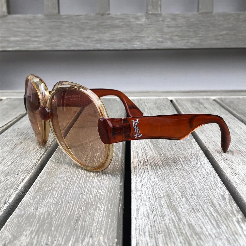 Yves Saint Laurent YSL Vintage Rare Retro Sunglasses Brown Amber Tan